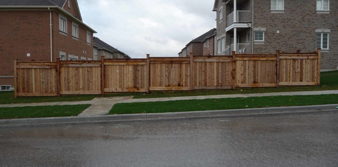 Residential area with wooden fencing